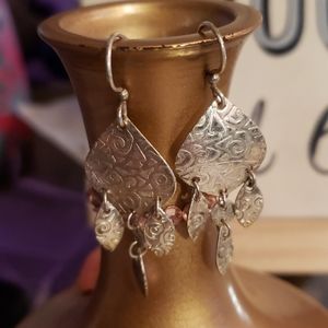 Embossed Silver Dangle Earrings